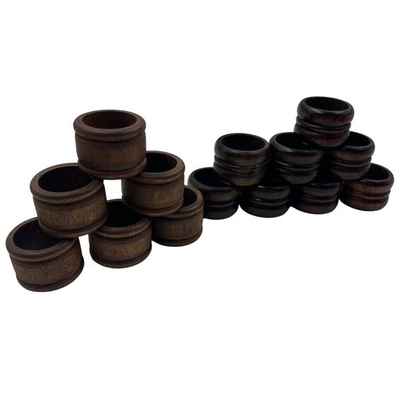 Vintage Wooden Napkin Rings 2 Sets MidCentury Modern Style Handmade Look - Picture 1 of 11